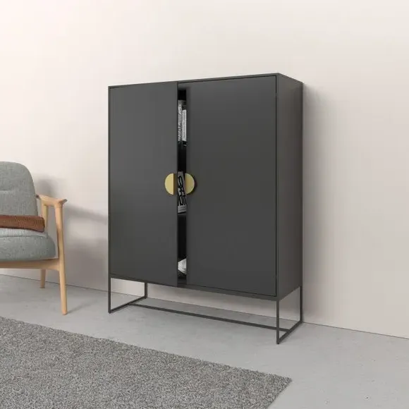 Tall Sideboard with High-Gloss Finish - Grey