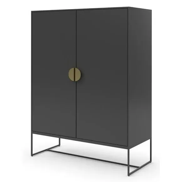 Tall Sideboard with High-Gloss Finish - Grey