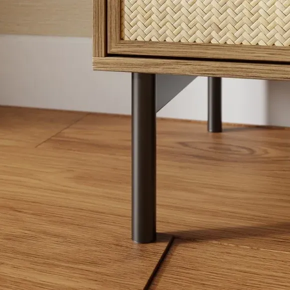 Tall Sideboard with Rattan Design - Oak, Wood