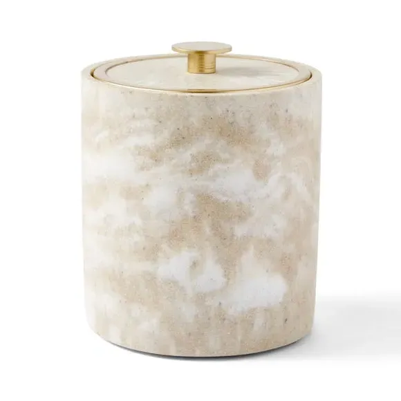 Tall Storage Pot with Lid - Cream, Marble Resin