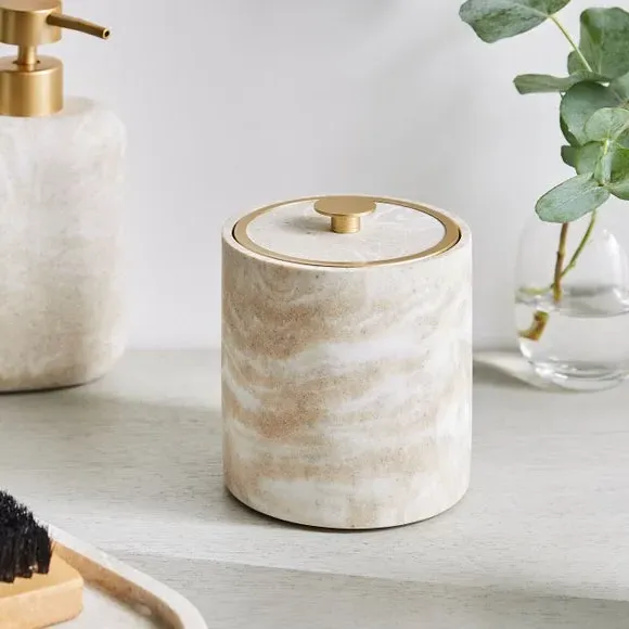 Tall Storage Pot with Lid - Cream, Marble Resin image