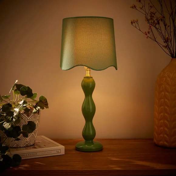 Tall Table Lamp with Scalloped Shade - Green