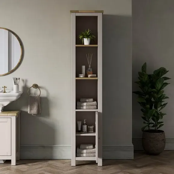 Tallboy Storage Unit - Stone, Oak Effect