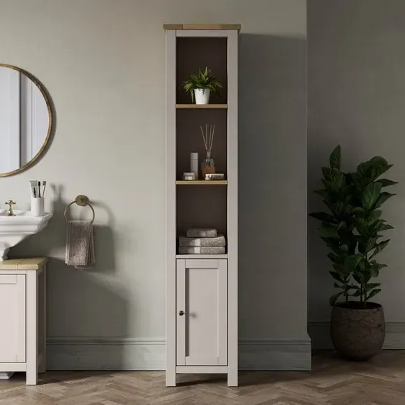 Tallboy Storage Unit - Stone, Oak Effect image