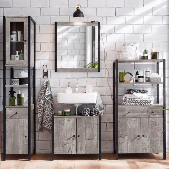 Tallboy Storage Unit with Mirror Door - Grey