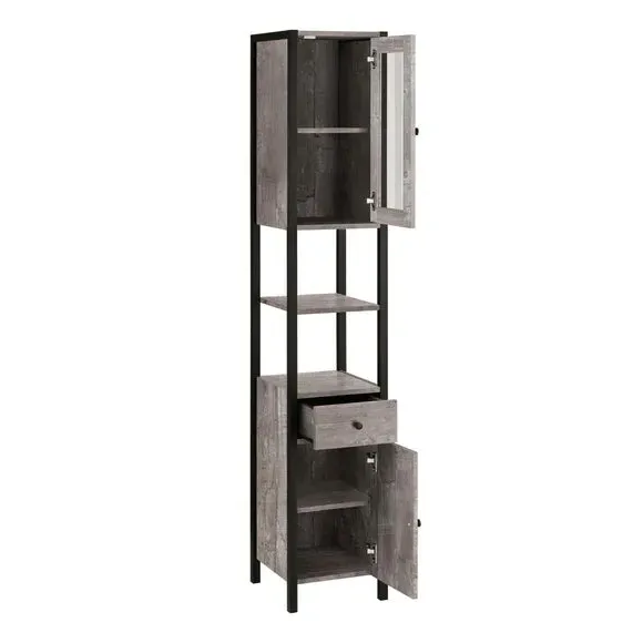 Tallboy Storage Unit with Mirror Door - Grey