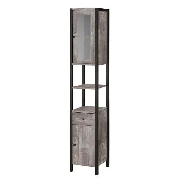 Tallboy Storage Unit with Mirror Door - Grey image