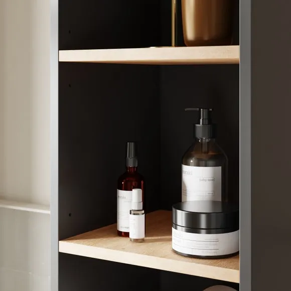 Tallboy Storage Unit with Shelves - Black