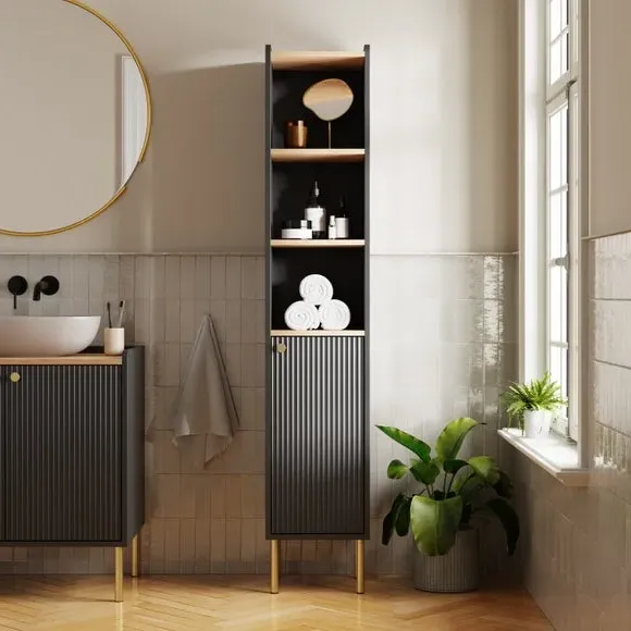 Tallboy Storage Unit with Shelves - Black image