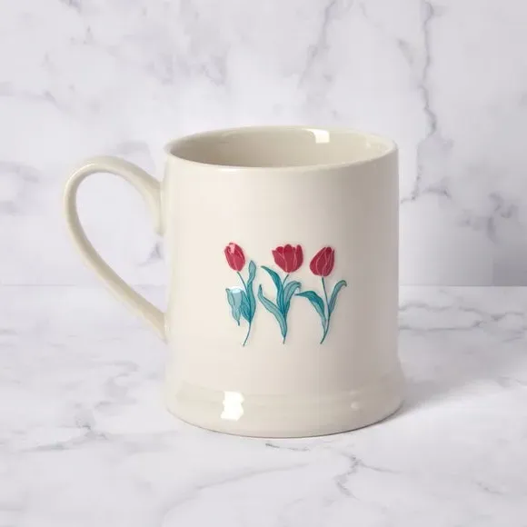 Tankard Mug with Tulip Design - Cream, Ceramic image