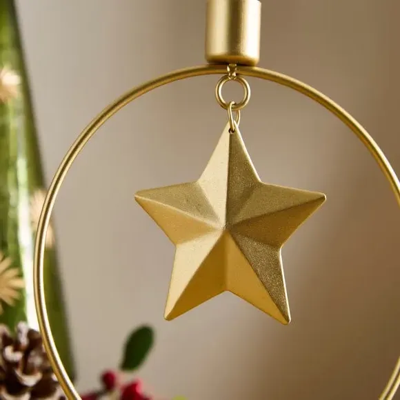 Taper Candle Holder with Star Detail - Gold, Metal
