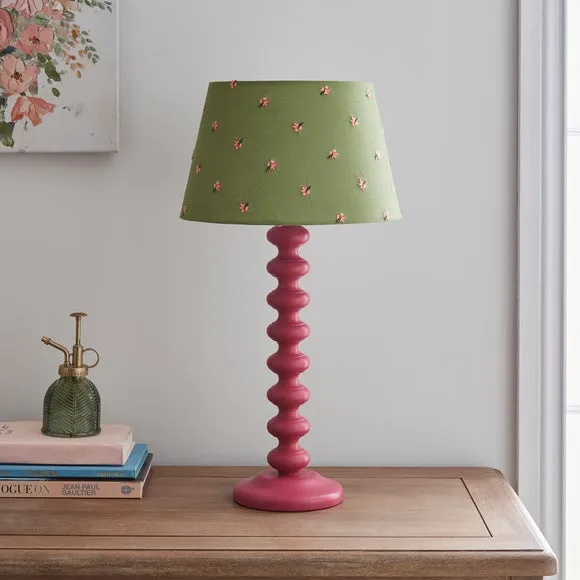 Tapered Lamp Shade with Embroidery - Green
