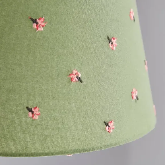 Tapered Lamp Shade with Embroidery - Green