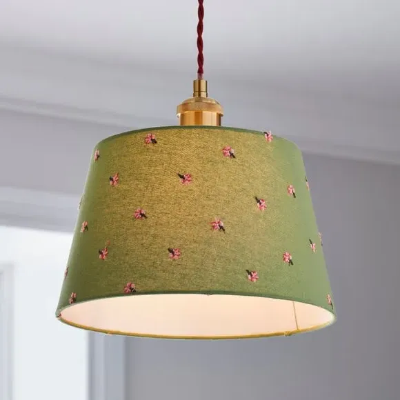 Tapered Lamp Shade with Embroidery - Green image