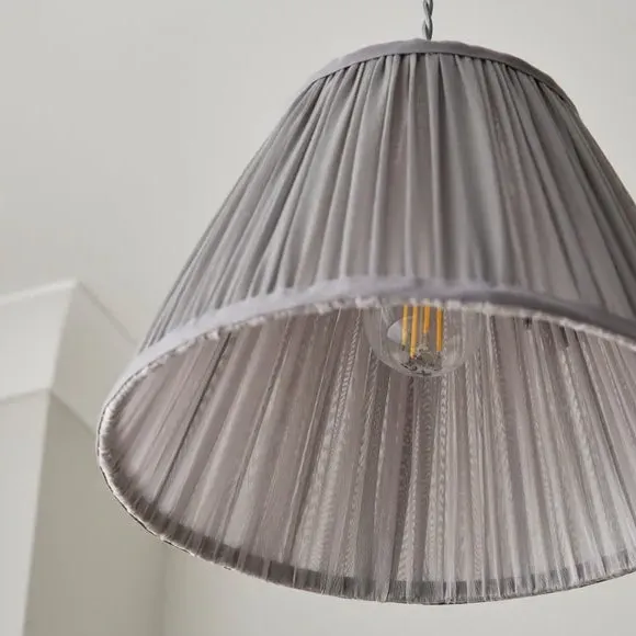 Tapered Lamp Shade with Pleats - Grey, Chiffon