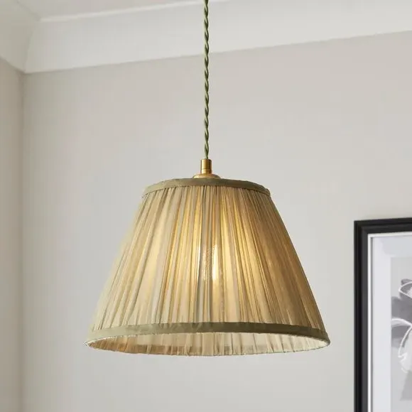 Tapered Lamp Shade with Pleats - Olive, Chiffon
