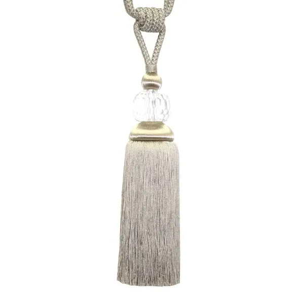 Tasselled Curtain Tieback with Glass Bead - Ivory