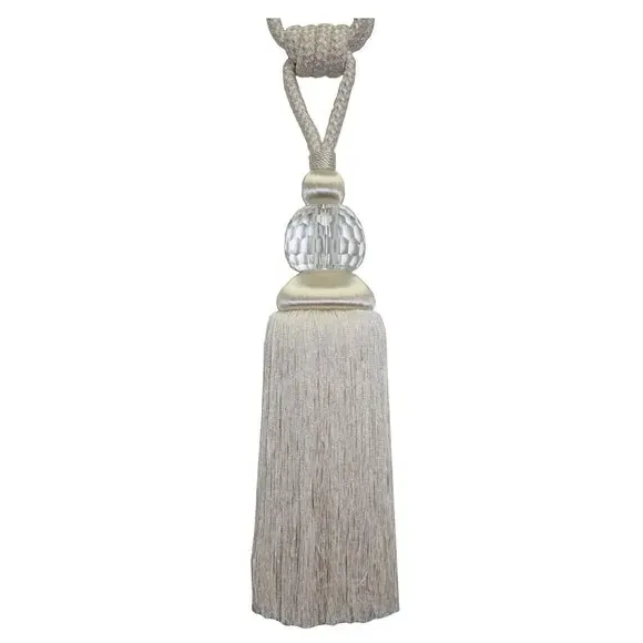 Tasselled Curtain Tieback with Glass Bead - Linen