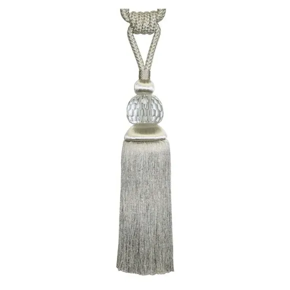 Tasselled Curtain Tieback with Glass Bead - Silver
