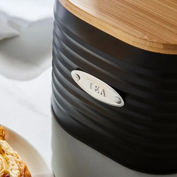 Tea Canister with Badge - Black, Metal