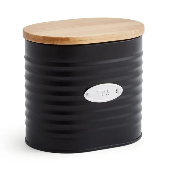 Tea Canister with Badge - Black, Metal