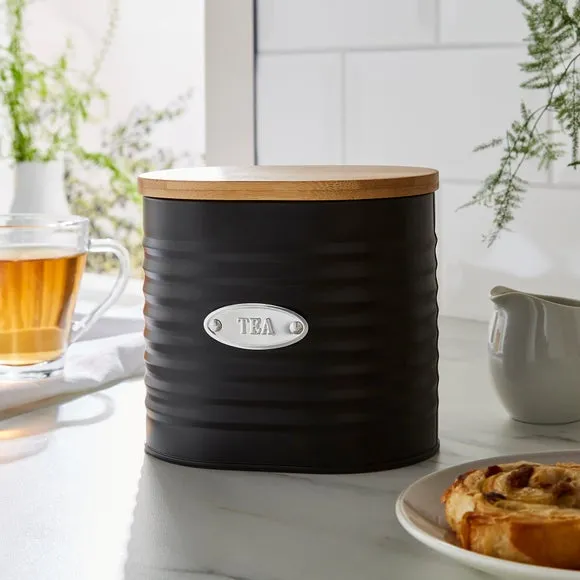 Tea Canister with Badge - Black, Metal image
