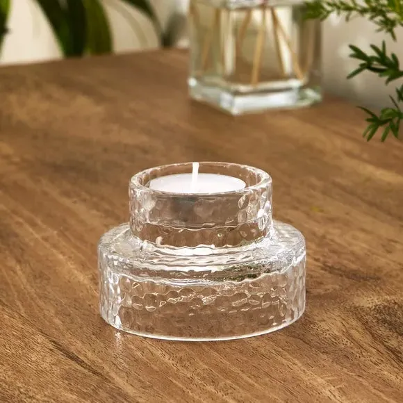 Tealight Holder Mottled Design - Clear, Glass