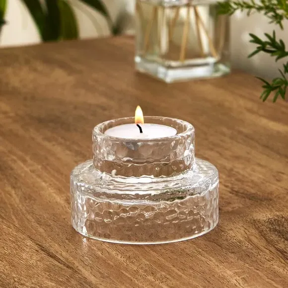Tealight Holder Mottled Design - Clear, Glass image