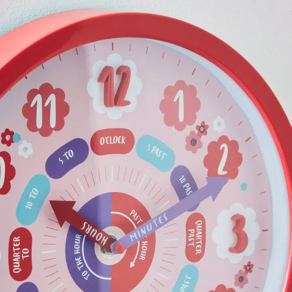 Tell The Time Wall Clock - Pink, Plastic
