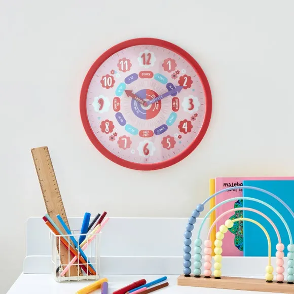 Tell The Time Wall Clock - Pink, Plastic