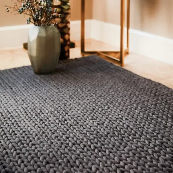 Textured Area Rug with Knit Design - Fossil, Wool