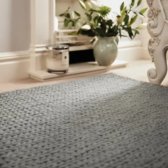 Textured Area Rug with Knit Design - Grey, Wool