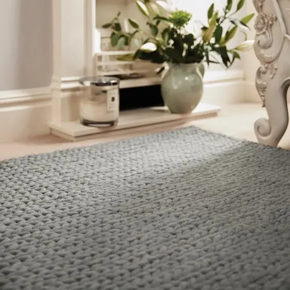 Textured Area Rug with Knit Design - Grey, Wool