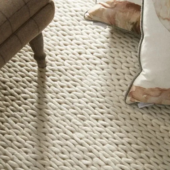 Textured Area Rug with Knit Design - Ivory, Wool