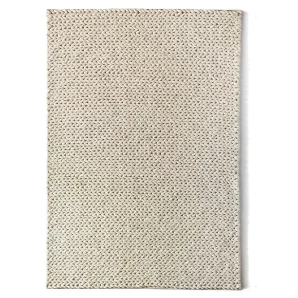 Textured Area Rug with Knit Design - Ivory, Wool