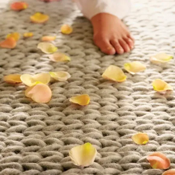 Textured Area Rug with Knit Design - Oyster, Wool