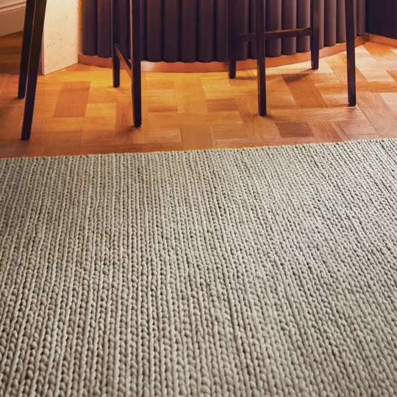 Textured Area Rug with Knit Design - Oyster, Wool