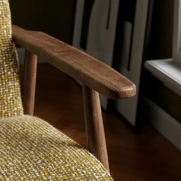 Textured Armchair with Curved Arms - Ochre, Sherpa