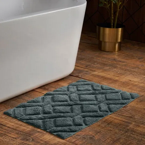 Textured Bath Mat - Blue, Cotton image