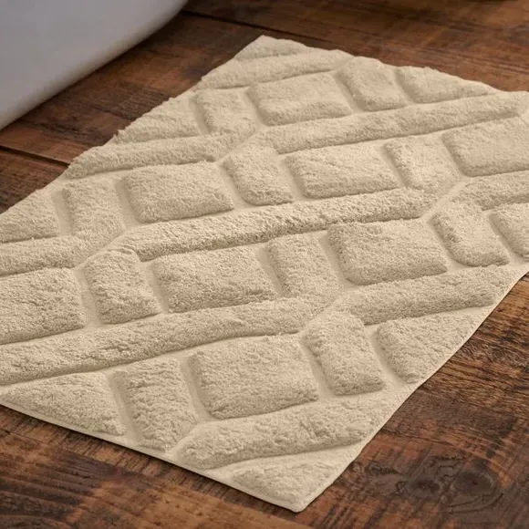 Textured Bath Mat - Cream, Cotton