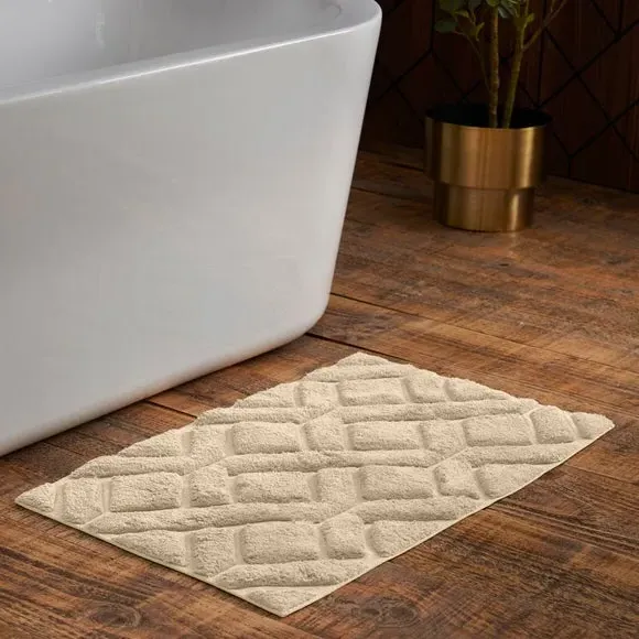 Textured Bath Mat - Cream, Cotton