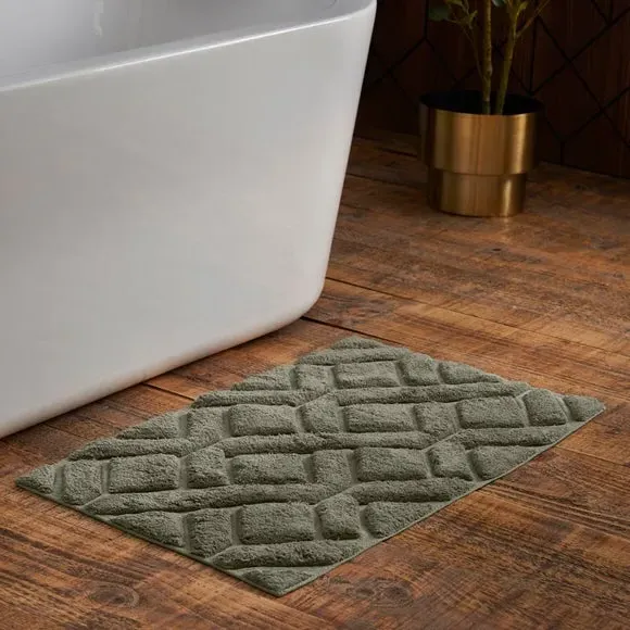 Textured Bath Mat - Green, Cotton