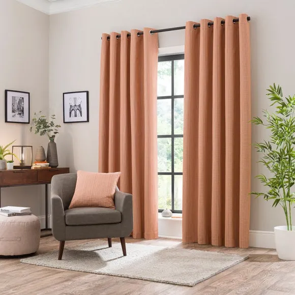 Textured Blackout Eyelet Curtains - Clay