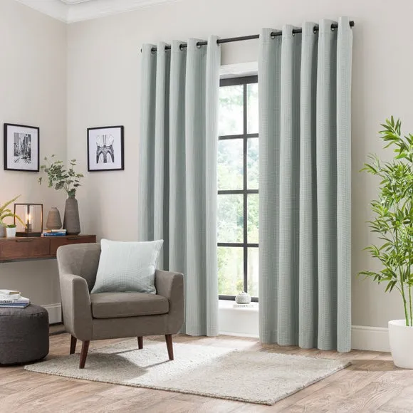 Textured Blackout Eyelet Curtains - Duck Egg