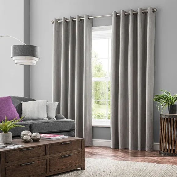 Textured Blackout Eyelet Curtains - Grey