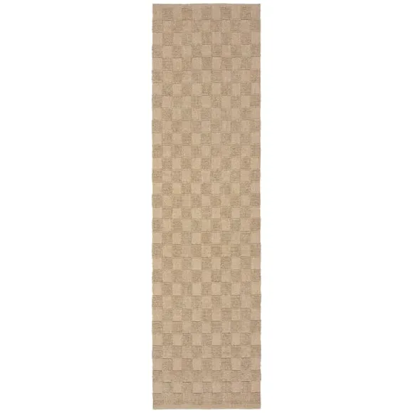 Textured Checkerboard Runner - Natural, Wool