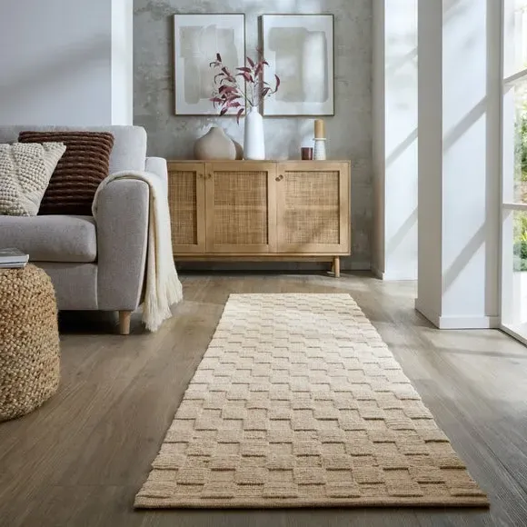 Textured Checkerboard Runner - Natural, Wool image