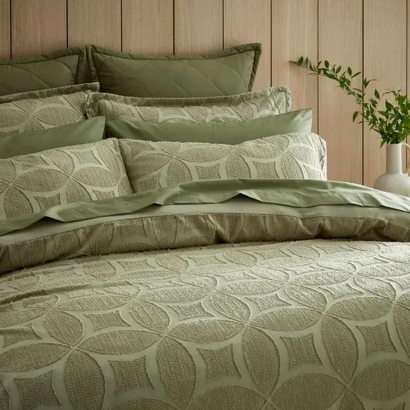 Textured Duvet Cover Set - Olive, Microfibre
