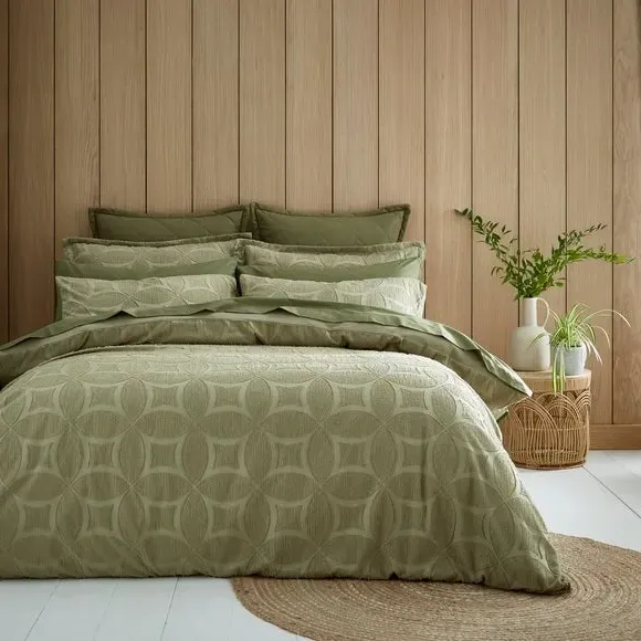 Textured Duvet Cover Set - Olive, Microfibre