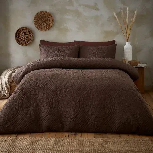Textured Duvet Cover Set with Pillowcase - Chocolate image